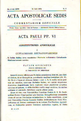 ACTA APOSTOLICAE SEDIS. COMMENTARIUM OFFICIALE. AN. ET VOL. LXVI. IULIII-DECEMBRIS 1974.