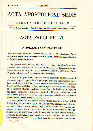 ACTA APOSTOLICAE SEDIS. COMMENTARIUM OFFICIALE. AN. ET VOL. LXII. IULIII-DECEMBRIS 1970.