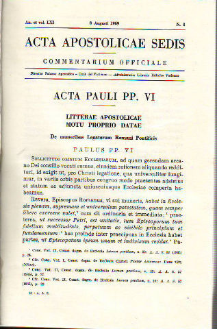 ACTA APOSTOLICAE SEDIS. COMMENTARIUM OFFICIALE. AN. ET VOL. LXI. 8 AUGUSTI-DECEMBRIS 1969.