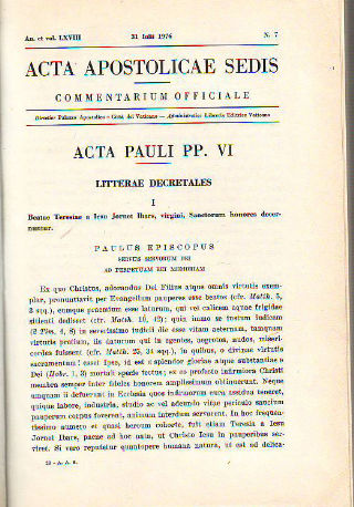 ACTA APOSTOLICAE SEDIS. COMMENTARIUM OFFICIALE. AN. ET VOL. LXVIII. 31 IULII-DECEMBRIS 1976.