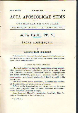 ACTA APOSTOLICAE SEDIS. COMMENTARIUM OFFICIALE. AN. ET VOL. LXII. IANUARII-IUNII 1970.