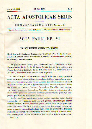 ACTA APOSTOLICAE SEDIS. COMMENTARIUM OFFICIALE. AN. ET VOL. LX. IUIII-DECEMBRIS 1970.