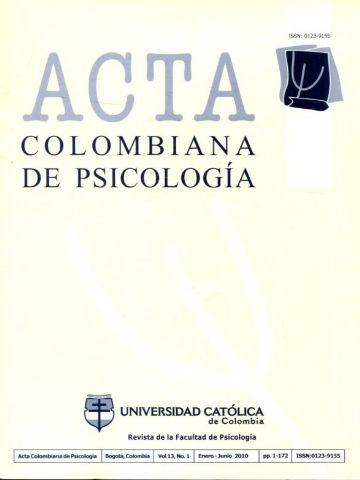 ACTA COLOMBIANA DE PSICOLOGIA. REVISTA DE LA FACULTAD DE PSICOLOGIA. VOL. 13, NUM. 1.