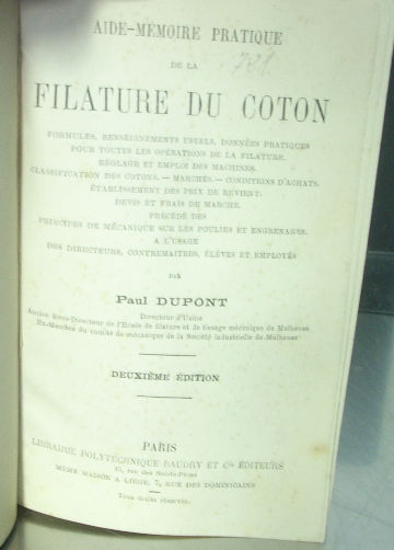 AIDE-MEMOIRE PRATIQUE DE LA FILATURE DU COTON.