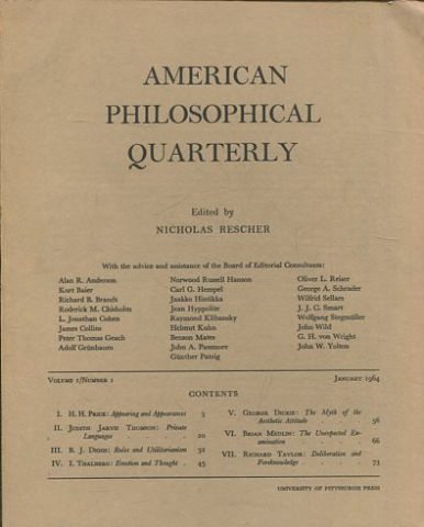 AMERICAN PHILOSOPHICAL QUARTERLY VOLUME 1/ NUMBER 1, JANUARY, 1964.