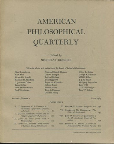 AMERICAN PHILOSOPHICAL QUARTERLY VOLUME 1/ NUMBER 2, APRIL 1964.