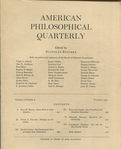 AMERICAN PHILOSOPHICAL QUARTERLY VOLUME 10/ NUMBER 4, OCTOBER 1973.