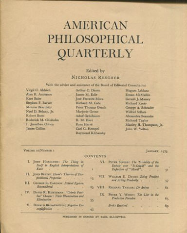 AMERICAN PHILOSOPHICAL QUARTERLY VOLUME 10/ NUMBER 1, JANUARY, 1973.