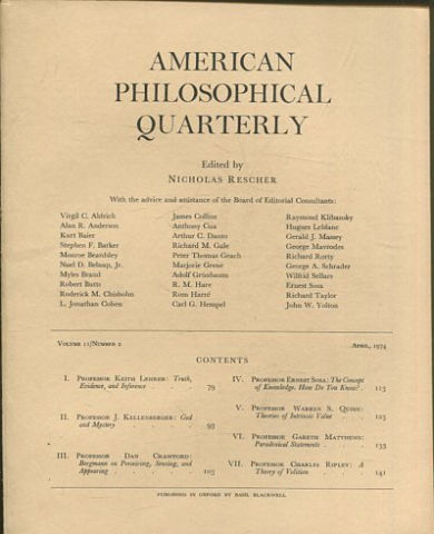 AMERICAN PHILOSOPHICAL QUARTERLY VOLUME 11/ NUMBER 2, APRIL 1974.