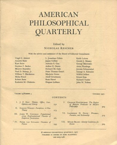 AMERICAN PHILOSOPHICAL QUARTERLY VOLUME 14/ NUMBER 4, OCTOBER 1977.