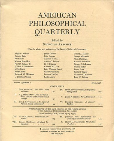 AMERICAN PHILOSOPHICAL QUARTERLY VOLUME 15/ NUMBER 2,APRIL 1978.