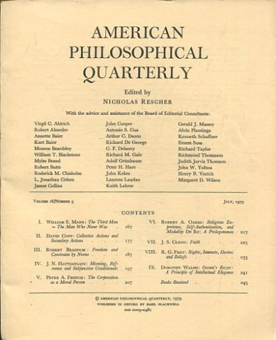 AMERICAN PHILOSOPHICAL QUARTERLY VOLUME 16/ NUMBER 3, JULY 1979.