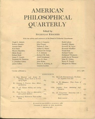 AMERICAN PHILOSOPHICAL QUARTERLY VOLUME 17/ NUMBER 3, JULY 1980.