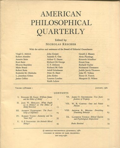 AMERICAN PHILOSOPHICAL QUARTERLY VOLUME 17/ NUMBER 1, JANUARY, 1980.