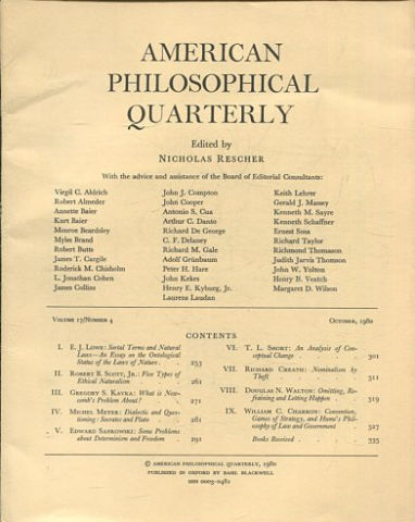 AMERICAN PHILOSOPHICAL QUARTERLY VOLUME 17/ NUMBER 4, OCTOBER 1980.