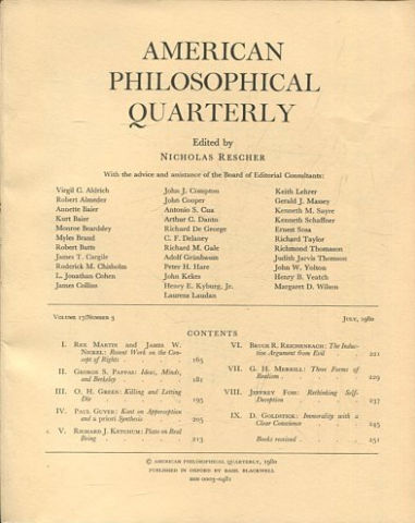 AMERICAN PHILOSOPHICAL QUARTERLY VOLUME 17/ NUMBER 3, JULY 1980.