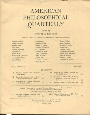 AMERICAN PHILOSOPHICAL QUARTERLY VOLUME 17/ NUMBER 2, APRIL 1980.