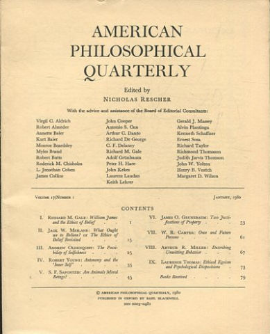 AMERICAN PHILOSOPHICAL QUARTERLY VOLUME 17/ NUMBER 1, JANUARY, 1980.