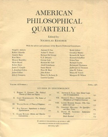 AMERICAN PHILOSOPHICAL QUARTERLY VOLUME 18/ NUMBER 2, APRIL 1981.