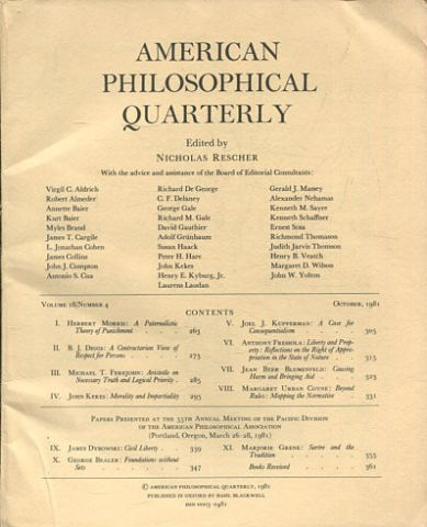 AMERICAN PHILOSOPHICAL QUARTERLY VOLUME 18/ NUMBER 4, OCTOBER 1981.