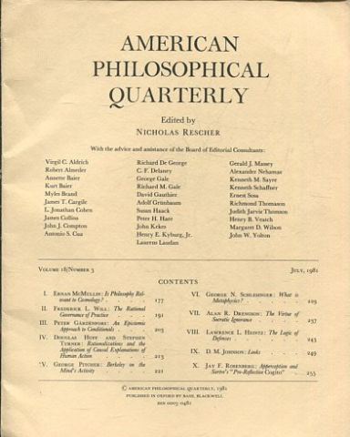 AMERICAN PHILOSOPHICAL QUARTERLY VOLUME 18/ NUMBER 3, JULY 1981.