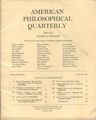 AMERICAN PHILOSOPHICAL QUARTERLY VOLUME 18/ NUMBER 1, JANUARY, 1981.