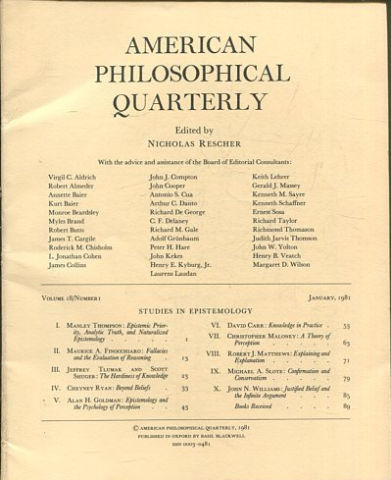 AMERICAN PHILOSOPHICAL QUARTERLY VOLUME 18/ NUMBER 1, JANUARY, 1981.