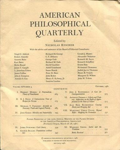 AMERICAN PHILOSOPHICAL QUARTERLY VOLUME 18/ NUMBER 4, OCTOBER 1981.