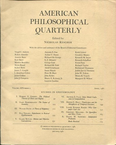 AMERICAN PHILOSOPHICAL QUARTERLY VOLUME 18/ NUMBER 2, APRIL 1981.