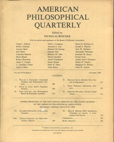 AMERICAN PHILOSOPHICAL QUARTERLY VOLUME 19/ NUMBER 4, OCTOBER 1982.