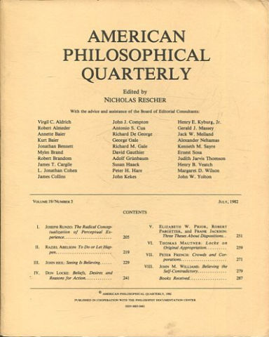 AMERICAN PHILOSOPHICAL QUARTERLY VOLUME 19/ NUMBER 3, JULY 1982.