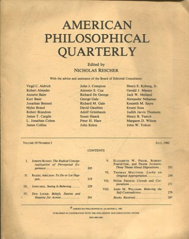 AMERICAN PHILOSOPHICAL QUARTERLY VOLUME 19/ NUMBER 3, JULY 1982.