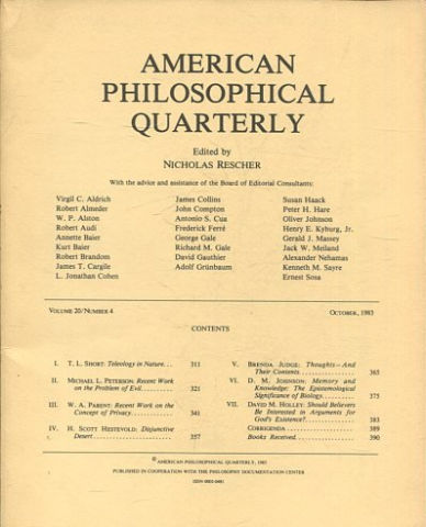 AMERICAN PHILOSOPHICAL QUARTERLY VOLUME 20/ NUMBER 4, OCTOBER 1983.