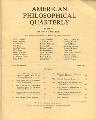 AMERICAN PHILOSOPHICAL QUARTERLY VOLUME 20/ NUMBER 2, APRIL 1983.