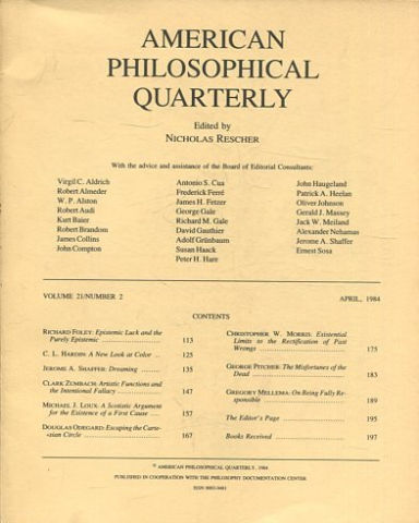 AMERICAN PHILOSOPHICAL QUARTERLY VOLUME 21/ NUMBER 2, APRIL 1984.