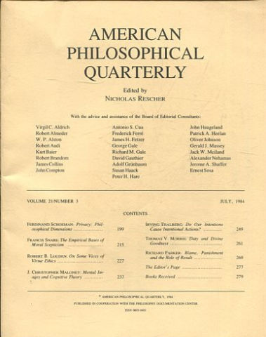 AMERICAN PHILOSOPHICAL QUARTERLY VOLUME 21/ NUMBER 3, JULY 1984.