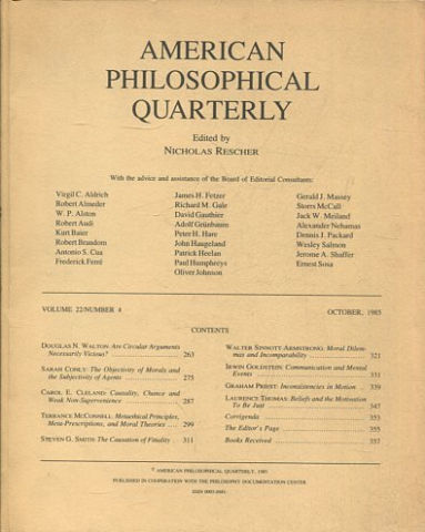 AMERICAN PHILOSOPHICAL QUARTERLY VOLUME 22/ NUMBER 4, OCTOBER 1985.