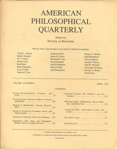 AMERICAN PHILOSOPHICAL QUARTERLY VOLUME 22/ NUMBER 2, APRIL, 1985.