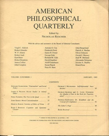 AMERICAN PHILOSOPHICAL QUARTERLY VOLUME 22/ NUMBER 1, JANUARY, 1985.