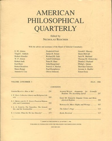 AMERICAN PHILOSOPHICAL QUARTERLY VOLUME 23/ NUMBER 3, JULY 1986.