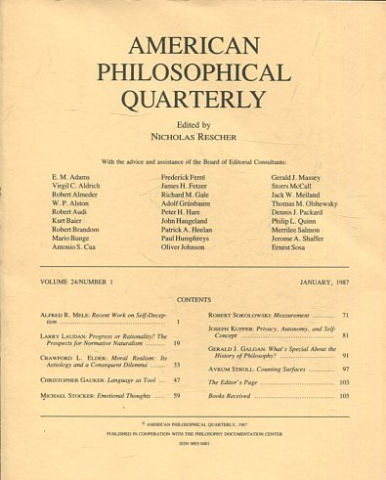 AMERICAN PHILOSOPHICAL QUARTERLY VOLUME 24/ NUMBER 1, JANUARY, 1987.