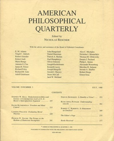 AMERICAN PHILOSOPHICAL QUARTERLY VOLUME 25/ NUMBER 3, JULY 1988.