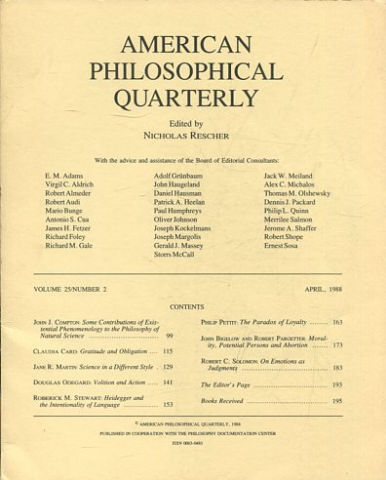 AMERICAN PHILOSOPHICAL QUARTERLY VOLUME 25/ NUMBER 2, APRIL, 1988.