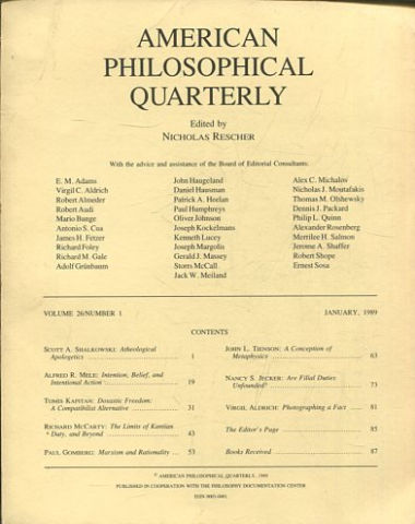 AMERICAN PHILOSOPHICAL QUARTERLY VOLUME 26/ NUMBER 1, JANUARY, 1989.