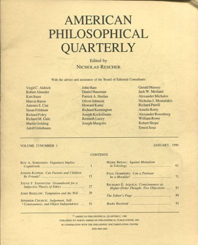 AMERICAN PHILOSOPHICAL QUARTERLY VOLUME 27/ NUMBER 1, JANUARY, 1990.