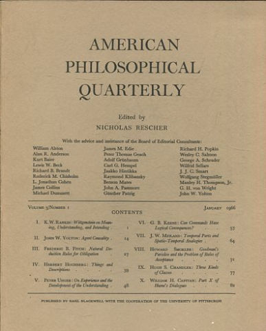 AMERICAN PHILOSOPHICAL QUARTERLY VOLUME 3/ NUMBER 1, JANUARY, 1966.