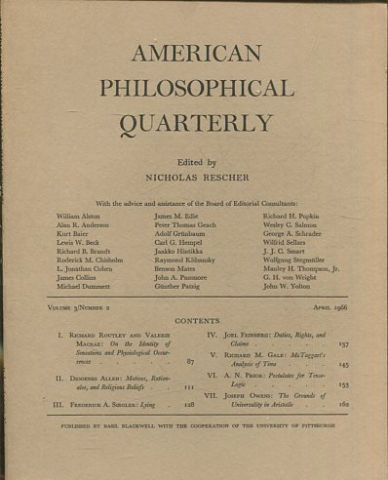 AMERICAN PHILOSOPHICAL QUARTERLY VOLUME 3/ NUMBER 2, APRIL 1966.