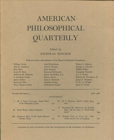 AMERICAN PHILOSOPHICAL QUARTERLY VOLUME 3/ NUMBER 3, JULY 1966.