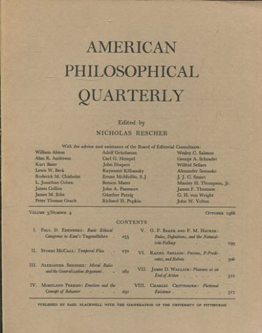 AMERICAN PHILOSOPHICAL QUARTERLY VOLUME 3/ NUMBER 4, OCTOBER 1966.