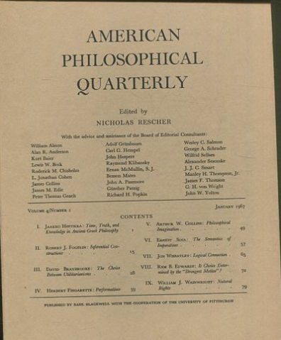 AMERICAN PHILOSOPHICAL QUARTERLY VOLUME 4/ NUMBER 1, JANUARY, 1967.